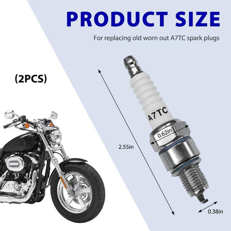 ZNDAW A7TC Spark Plug, Spark Plug Fit for GY6 Engine 50cc 70cc 90cc 110cc 125cc 150cc ATV Scooter Dirt Bike Go Kart, spark Plug A7TC Replacement for U20FSR U22FSR-U C5HA C5HSB (2 PCS) - Image 2